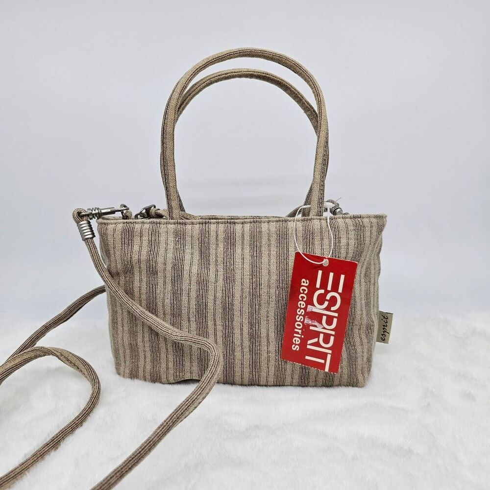 Esprit Vintagw Deadstock Linen Brown and Tan Stripe Mini Crossbody Bag
